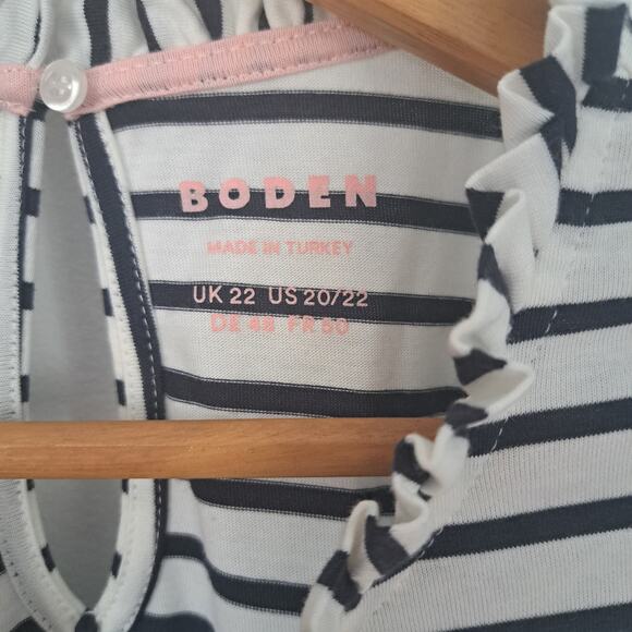 Boden Broderie Ruffle Detail Top White/Navy Stripe Women's Plus 20/22 - Picture 4 of 8